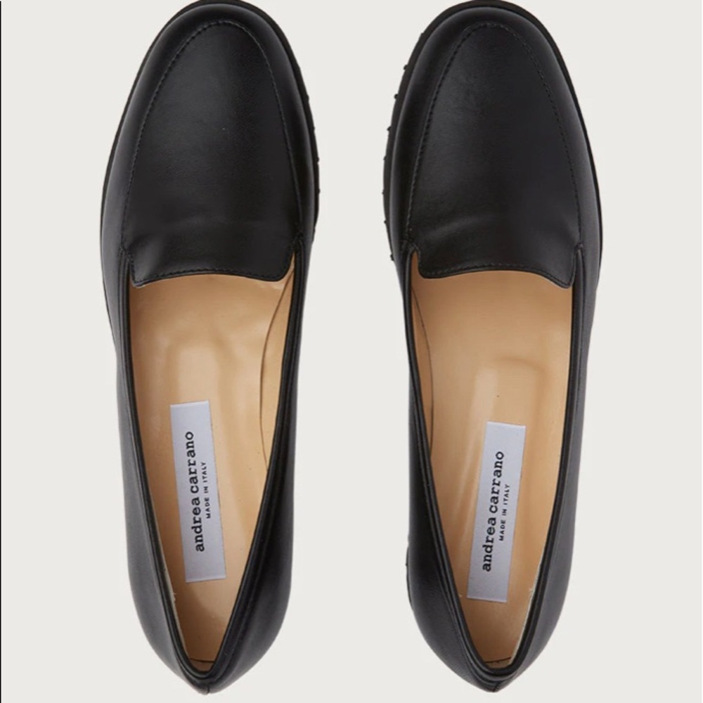 Andrea Carrano: Brand New handmade Black Leather Loafers (8.5)